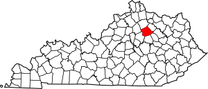 Map of Kentucky highlighting Bourbon County