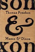 Book cover illustration zoomed in on the ampersand between the words "Mason & Dixon" written in ink on parchment
