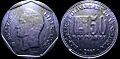 Moneda de cincuenta bolívares anverso y reverso año 2001