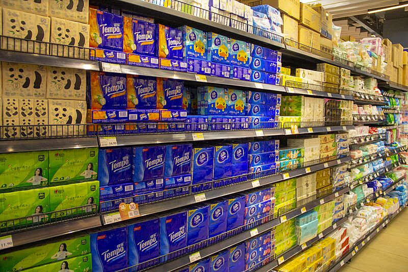 Paper handkerchiefs on a shelf
