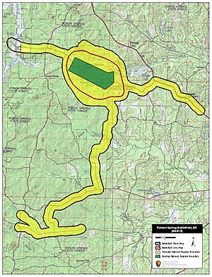 Map of Poison Spring Battlefield core and study areas by the American Battlefield Protection Program