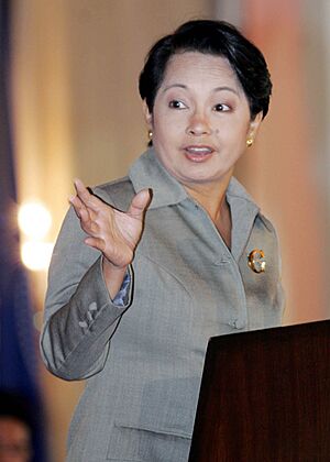 President Gloria Macapagal-Arroyo gestures to emphasize a point