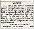 W. W. Shepperd Advertisement - Lake Creek