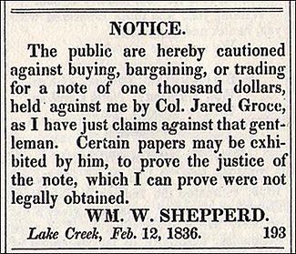 W. W. Shepperd Advertisement - Lake Creek