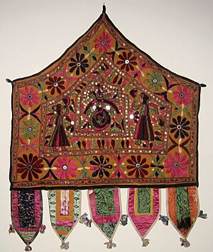 Alter Cloth (Toran), Saurashtra, Gujarat, India, 20th Century, cotton, metal and mirror pieces. plain weave with embroidery and mirror work, Honolulu Academy of Arts