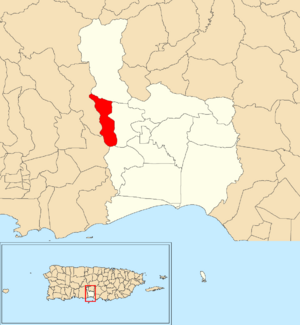 Location of Callabo within the municipality of Juana Díaz shown in red