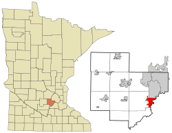 Location of the city of Carverwithin Carver County, Minnesota