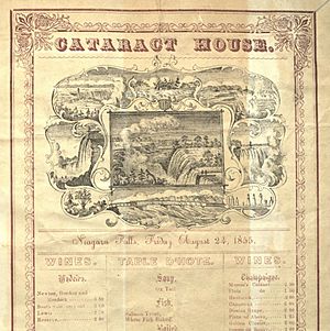 Cataract House restaurant menu (August 24, 1855)