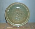Celadon dish with applied dragon design
