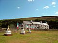 Centre for world peace on holy isle with flags