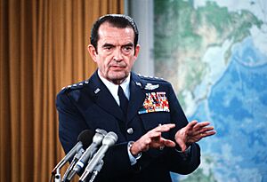 Chairman of the Joint Chiefs of Staff General David C. Jones during a Press Briefing