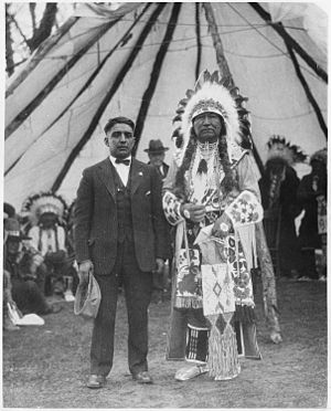 Chief Tendoi (Tendoy), Shoshone^ at Fort Hall Reservation, George LaVatta, interpreter. - NARA - 298657