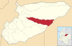 Location of the municipality and town of Trinidad, Casanare in the Casanare Department of Colombia.