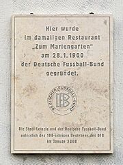 Commemorative plaque at the house in Leipzig where the DFB was founded in 1900