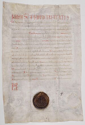 Diplôme du roi de France, Louis VI, et de la reine Adélaïde par lequel ils confirment les privilèges accordés aux chanoines du chapitre cathédral de Paris et... - Archives Nationales - AE-II-141