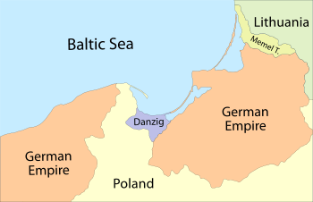 Danzig, surrounded by Germany and Poland