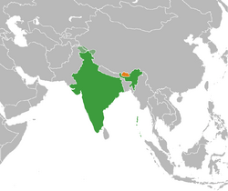 Map indicating location of India and Bhutan