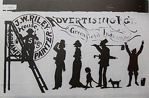 James Whitcomb Riley, house and sign painted advertisement, 1871