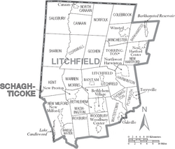 Map of Litchfield County Connecticut With Municipal Labels