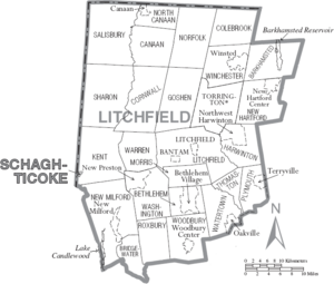 Map of Litchfield County Connecticut With Municipal Labels