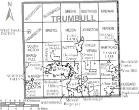 Map of Trumbull County Ohio With Municipal and Township Labels