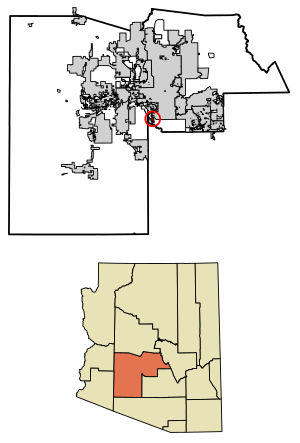 Location of Komatke in Maricopa County, Arizona.