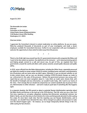 Mark Zuckerberg mea culpa letter to Jim Jordan, p1