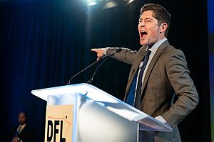 Mayor of Minneapolis, Jacob Frey, speaking at the Minnesota DFL election party on election eve in St Paul, MN (44851906915)