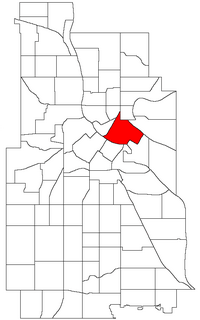 Location of Marcy-Holmes within the U.S. city of Minneapolis