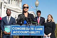 Paris Hilton talks about congregate care outside the US Capitol