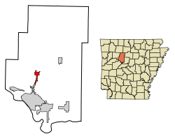 Location of Dover in Pope County, Arkansas.