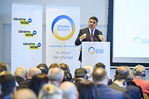 Prime Minister of Ukraine Volodymyr Groysman speaks at the 2nd Ukraine Reform Conference, 27 June 2018