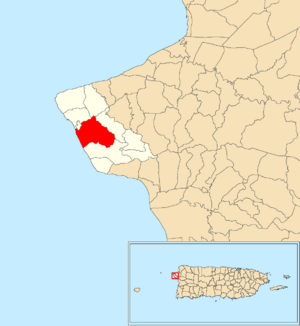 Location of Pueblo within the municipality of Rincón shown in red