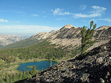 A photo of Payette Peak and Rendezvous Lake from Sand Mountain Pass