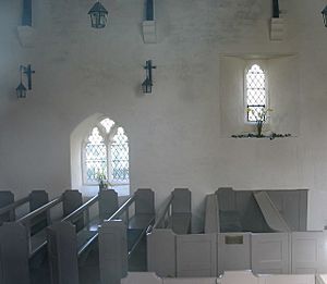 The simple interior of St Tyfrydog Church, Llandyfrydog - geograph.org.uk - 1226577