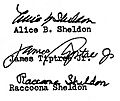 Three autographs by Alice Sheldon and her pseudonyms