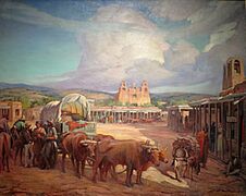 'View of Santa Fe Plaza in the 1850s' by Gerald Cassidy, c. 1930
