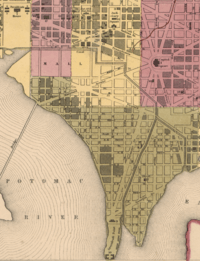 1851 Map of City of Washington (Detail) showing the Washington City Canal.png