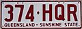 2002 Queensland registration plate 374♦HQR Sunshine State