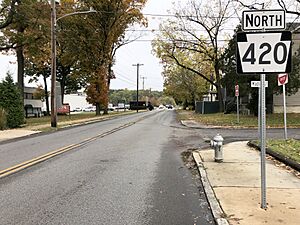 2022-10-24 12 40 05 View north along Pennsylvania State Route 420 (Woodland Avenue) just south of Maple Street in Morton, Delaware County, Pennsylvania