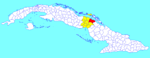 Bolivia municipality (red) within  Ciego de Ávila Province (yellow) and Cuba