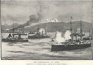 International Squadron bombarding Chania, 21 February 1897.