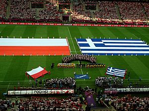 Both teams on the pitch POL-GRE 8-6-2012
