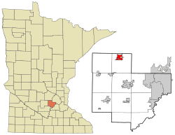 Location of the city of Watertownwithin Carver County, Minnesota