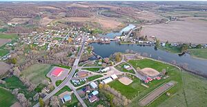 Wis-58 runs through town. Lee Lake is formed by the hydroelectic dam.