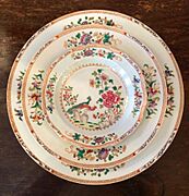 Chinese Export Hard Paste Famille Rose Double Peacock Plates