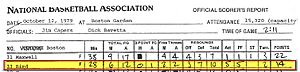Houston Rockets at Boston Celtics 1979-10-12 (Official Scorer's Report) (Larry Bird crop)