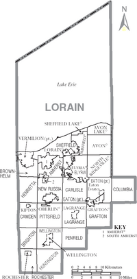 Map of Lorain County Ohio With Municipal and Township Labels