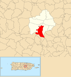 Location of Piñas within the municipality of Comerío shown in red