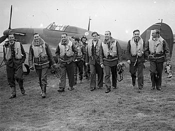 Pilots of No. 303 (Polish) Squadron RAF with one of their Hawker Hurricanes, October 1940. CH1535.jpg